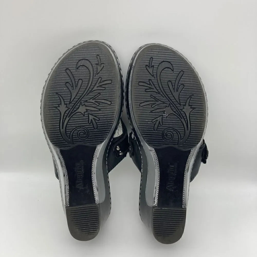 Alegria LOL-601 Black Leather Wedge Sandals Size 38-7,5